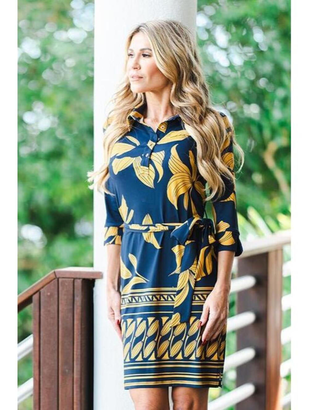 Jean-Pierre Klifa Paris Donna Dress Navy Yellow Floral Shift Shirt Dress XL